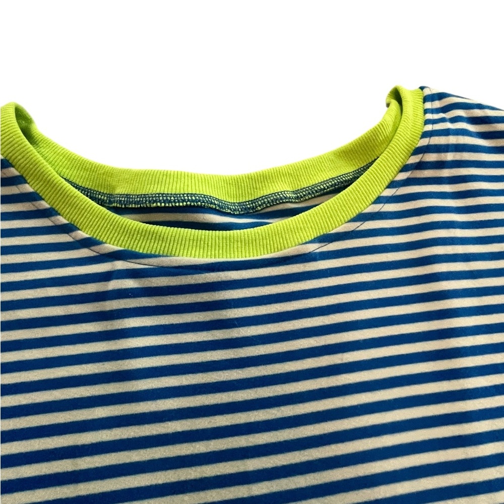 NWOT Oversized Blue & White Striped Sweater – XL – Neon Trim & Silver Button - Picture 13 of 16